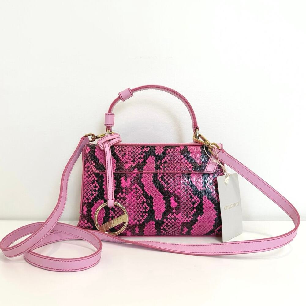 EMILIO PUCCI Pink Leather Snakeskin Mini Pilot Crossbody Bag NEW Blue Handbag